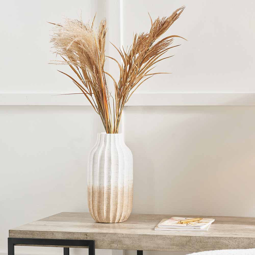 Amalia Natural & White Stoneware Textured Vase